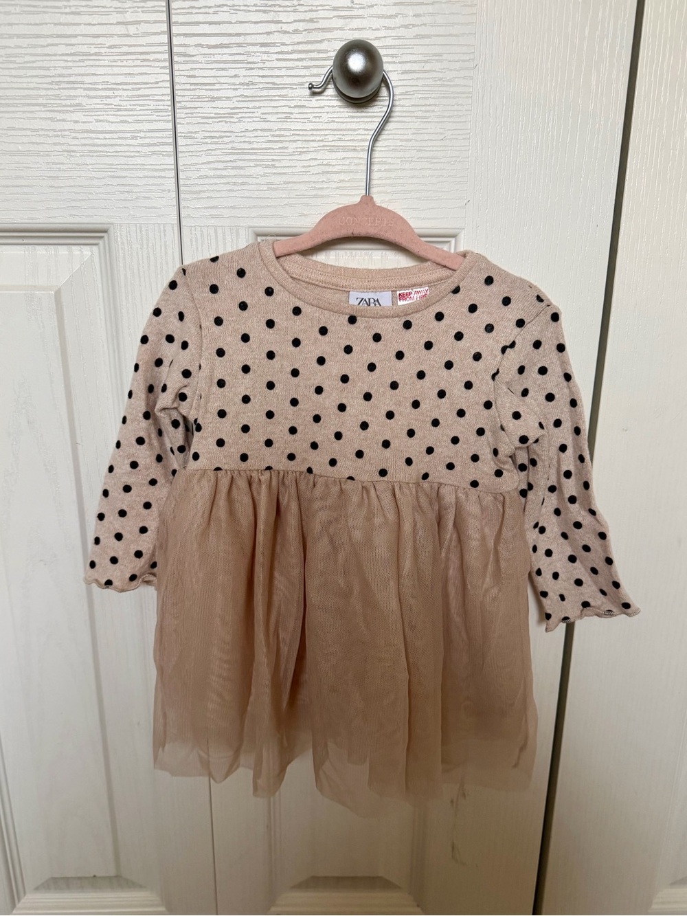 Zara Beige Knit Polka Dot Top with Beige Tulle Skirt